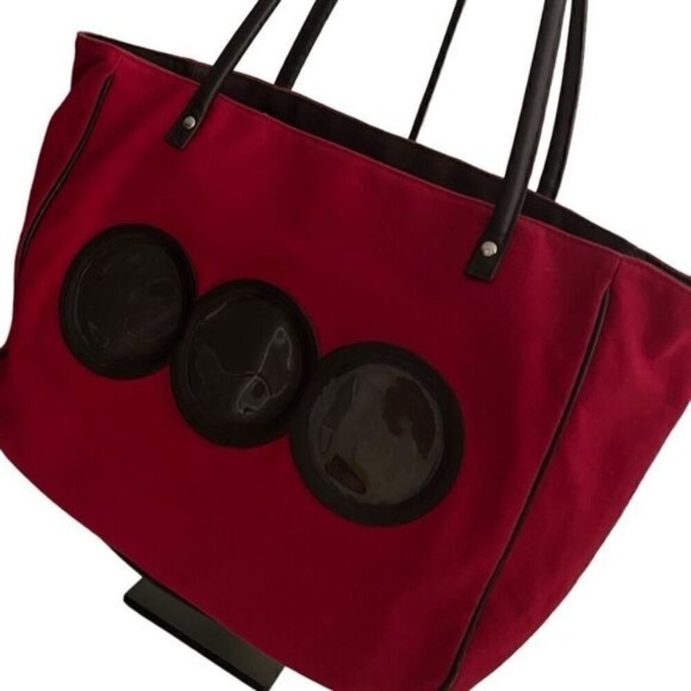Red Envelope Red and Black Canvas Three Photo Slots on Front Large Tote